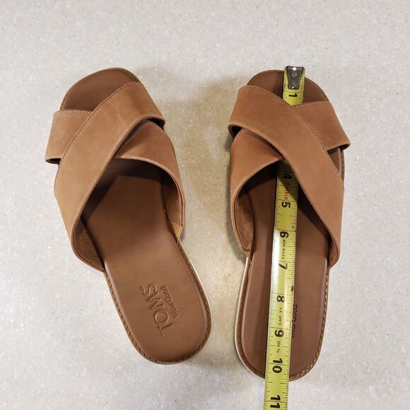 TOMS Mae Crossover Leather Slide Sandals Brown Sugar Women’s US 8.5 - Picture 6 of 7